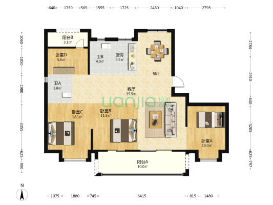 禹洲融信CONE玺湾A区 4室1厅2卫 126平方