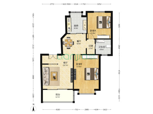 金阳怡景 2室2厅1卫 99平方