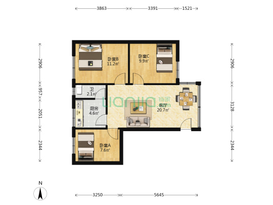 府前路(从化) 3室1厅1卫 68平方