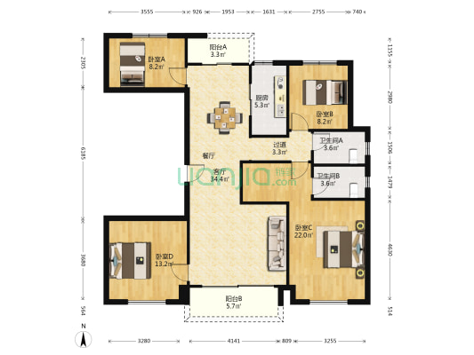 象府 4室1厅2卫 147平方