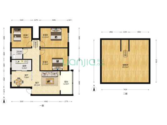 星光市场 3室2厅1卫 111平方