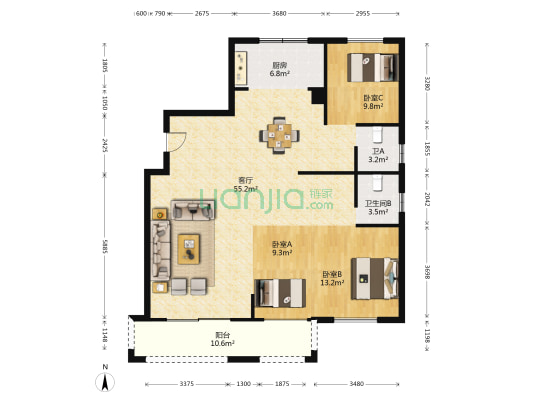 中梁瑞祥御府 3室1厅2卫 152平方