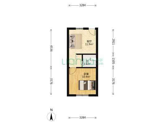 解放路57号 1室1厅1卫 43平方