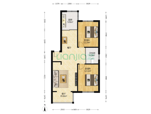 芳菲苑 2室1厅1卫 88平方
