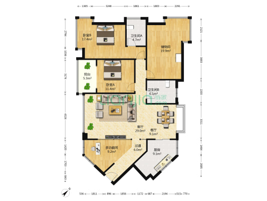 华颐春天 3室2厅2卫 149平方