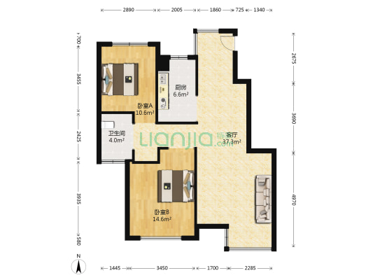 天地源欧筑1898尚智园 2室1厅1卫 97平方