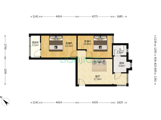 长天路12号 2室1厅1卫 61平方