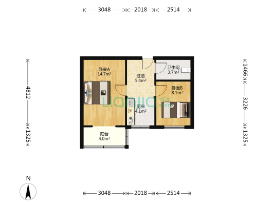 五十八间 2室0厅1卫 50平方