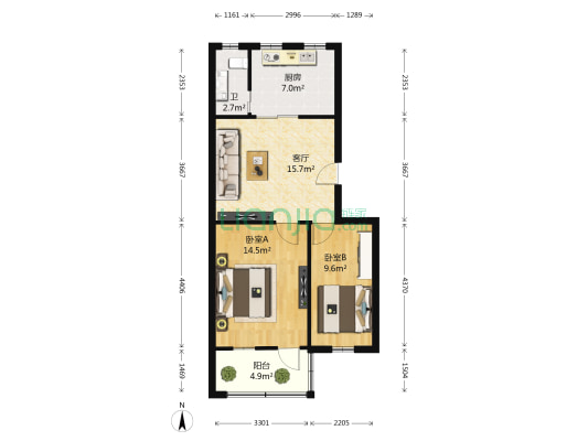 井冈山大道自来水公司宿舍 2室1厅1卫 64平方