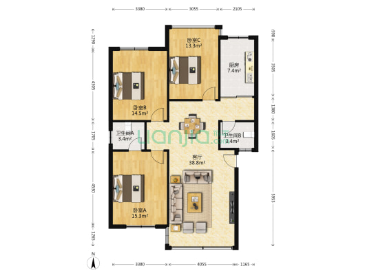 华利小区 3室1厅2卫 112平方
