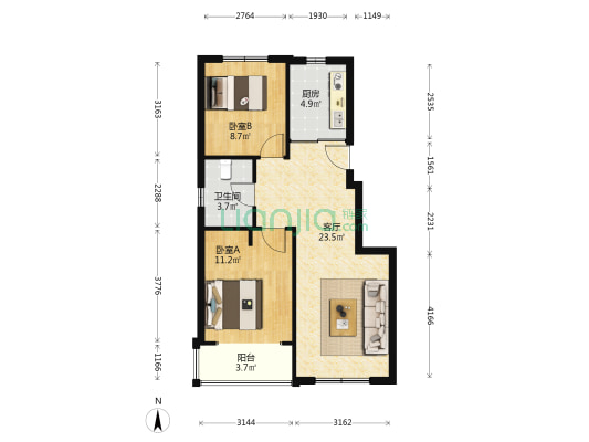国合锦城 2室1厅1卫 76平方
