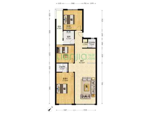 先锋街一段89附1号 3室1厅2卫 116平方
