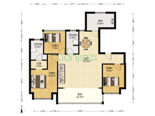 招商公园1872二期 3室1厅2卫 124平方
