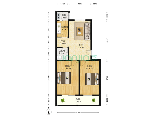 绿东村4号院 2室1厅1卫 76平方