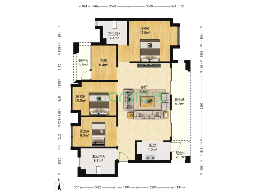 地王豪庭 4室1厅2卫 122平方