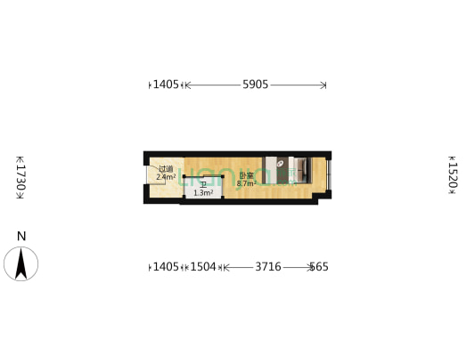 越秀中广大厦 1室0厅1卫 20平方