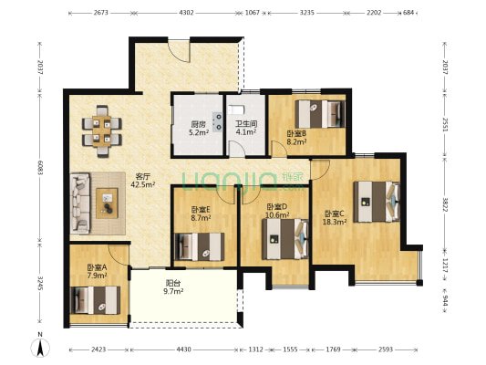 天泽名居 5室1厅1卫 138平方