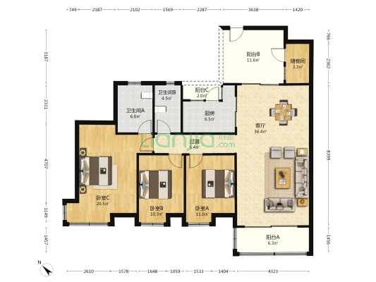 朝阳苑 3室1厅2卫 148平方