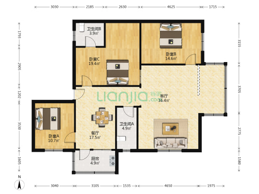 耀华楼 3室2厅2卫 129平方