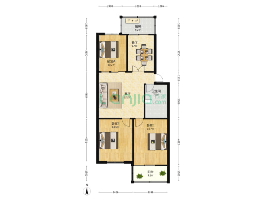 国税楼 3室2厅1卫 97平方