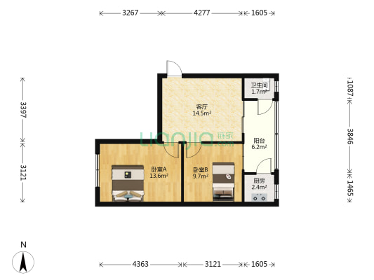 复兴村8号 2室1厅1卫 52平方