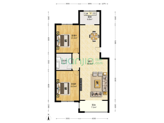 御园小区 2室1厅1卫 119平方