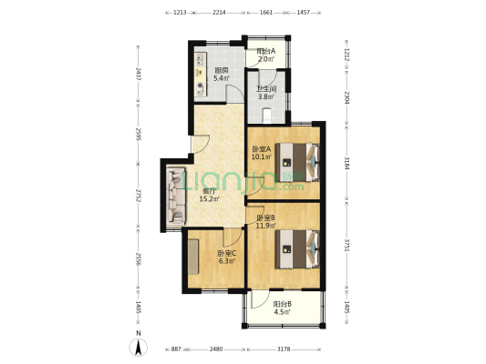 老县委宿舍 3室1厅1卫 68平方