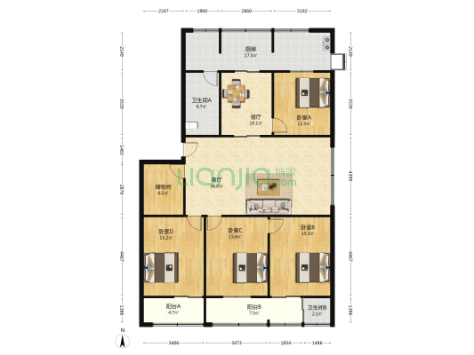 凤鸣小区 4室2厅2卫 166平方