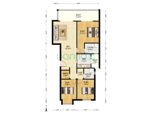 中海锦江城花涧一期 3室1厅2卫 112平方