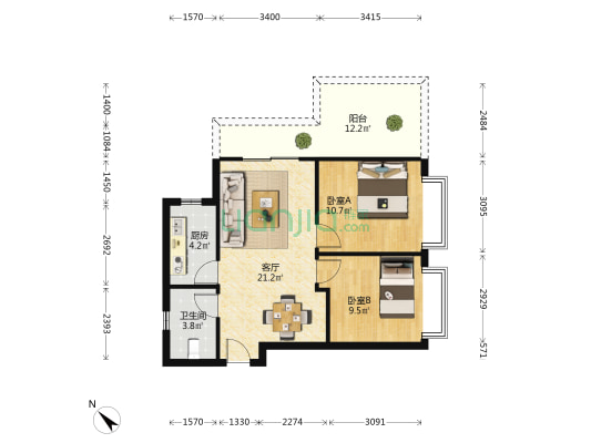 荣和五象院子 2室1厅1卫 88平方