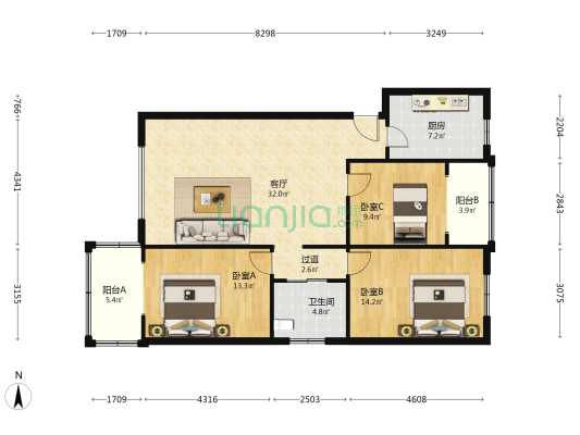南村公寓 3室1厅1卫 112平方