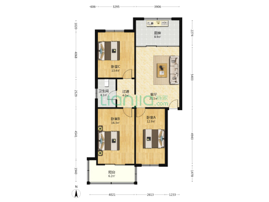 纺织厂家属院 3室1厅1卫 107平方