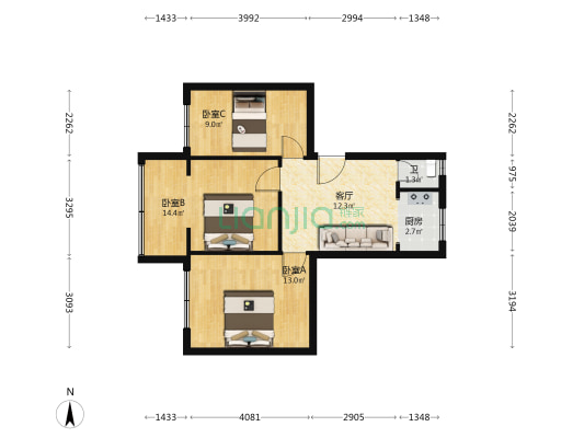 青云路107号 3室1厅1卫 63平方