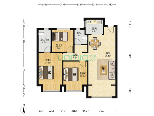 保利领秀山公园里（十一区） 3室1厅2卫 104平方