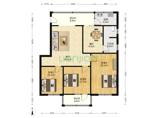 西街35号 3室2厅1卫 111平方