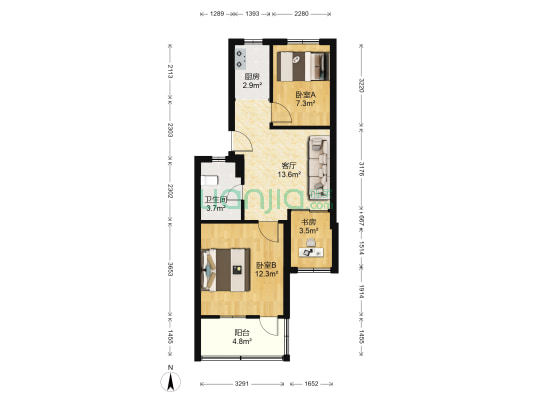尹东小区 3室1厅1卫 54平方