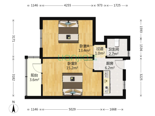 中东小区 2室0厅1卫 52平方