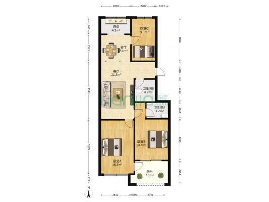省建设厅建工建材宿舍 3室2厅2卫 103平方