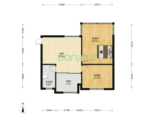 北衙路一号商品房 2室1厅1卫 77平方