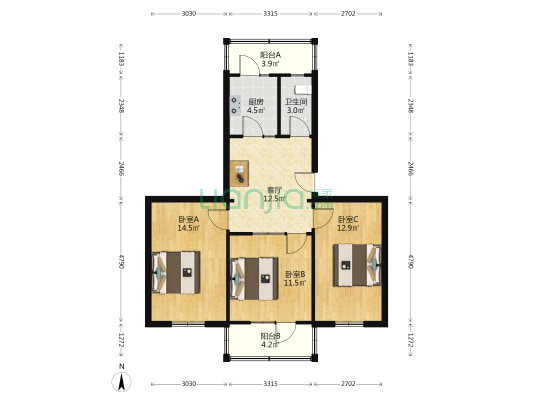 柳江南里 3室1厅1卫 81平方