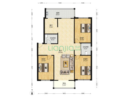 宏达小区 3室2厅2卫 151平方