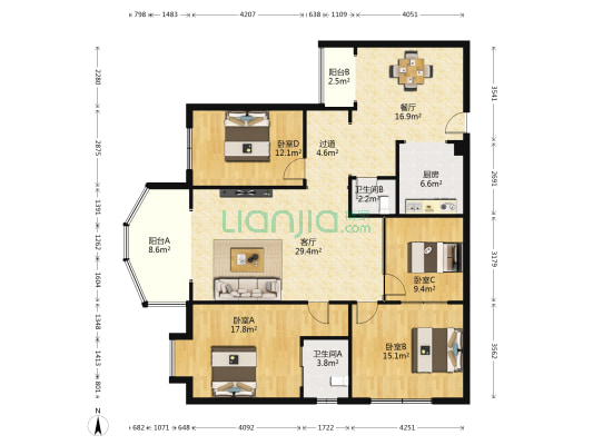 西湖水岸 4室2厅2卫 147平方