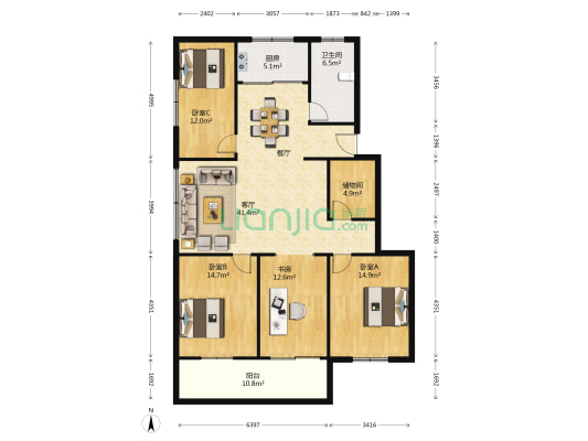 四方园 4室1厅1卫 141平方