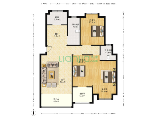 开发区税务局海嘉源 3室2厅2卫 141平方