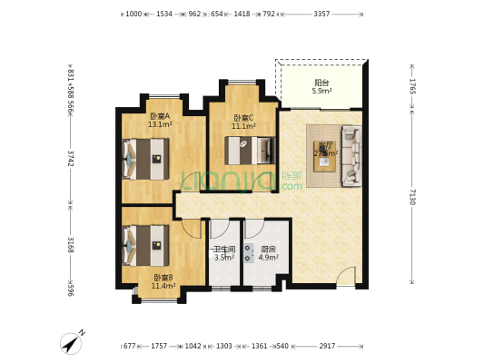 葵花里 3室1厅1卫 90平方