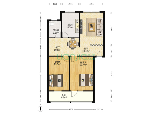 西关工行小区 2室2厅1卫 91平方