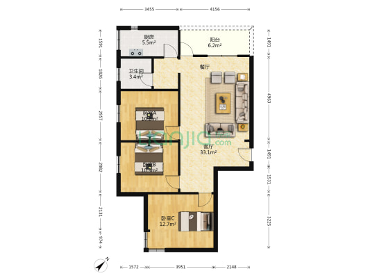 食出综合楼 3室1厅1卫 105平方