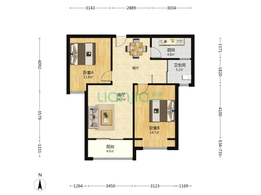 义井公寓 2室1厅1卫 87平方