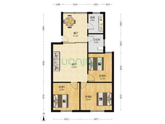 商业西街144号 3室2厅1卫 93平方