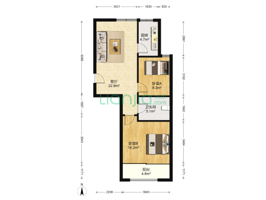汇达丽苑 2室1厅1卫 77平方
